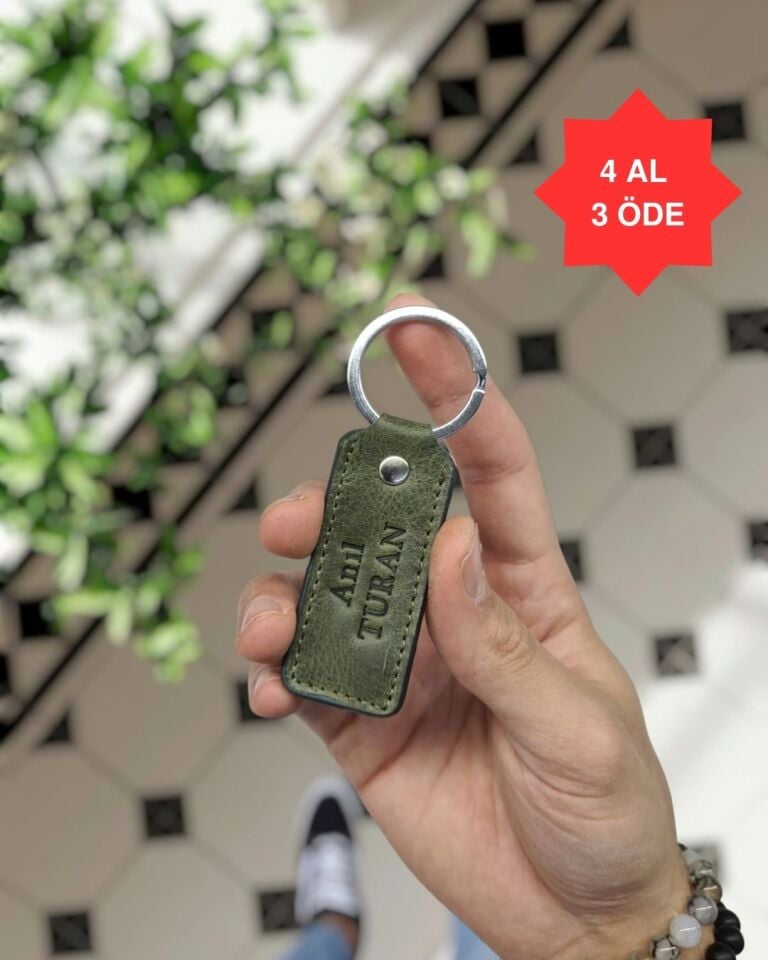 1020  Hakiki Deri Anahtarlık - Visso Yeşil Granada Hakiki Deri Anahtarlık Çanta