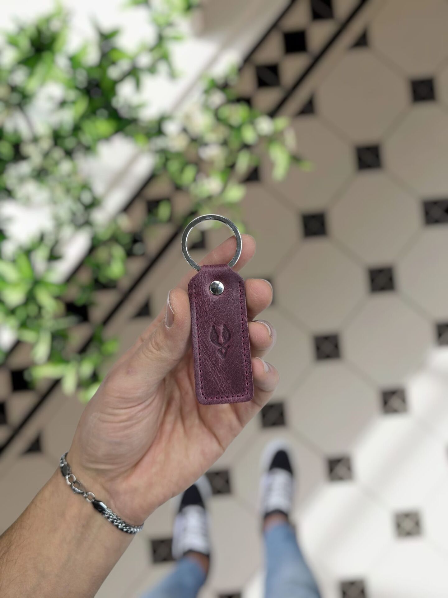 1020  Hakiki Deri Anahtarlık - Visso Bordo Renk Hakiki Deri Anahtarlık Çanta