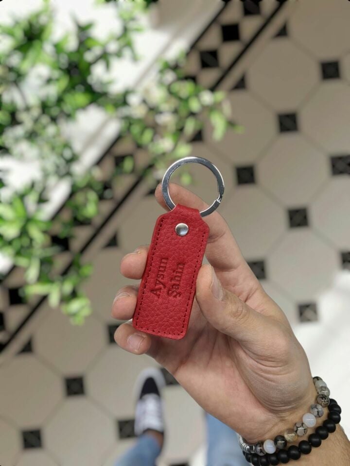 Hakiki Deri Anahtarlık - Kişiye Özel Deri Anahtarlık Çanta  Kırmızı Gutty