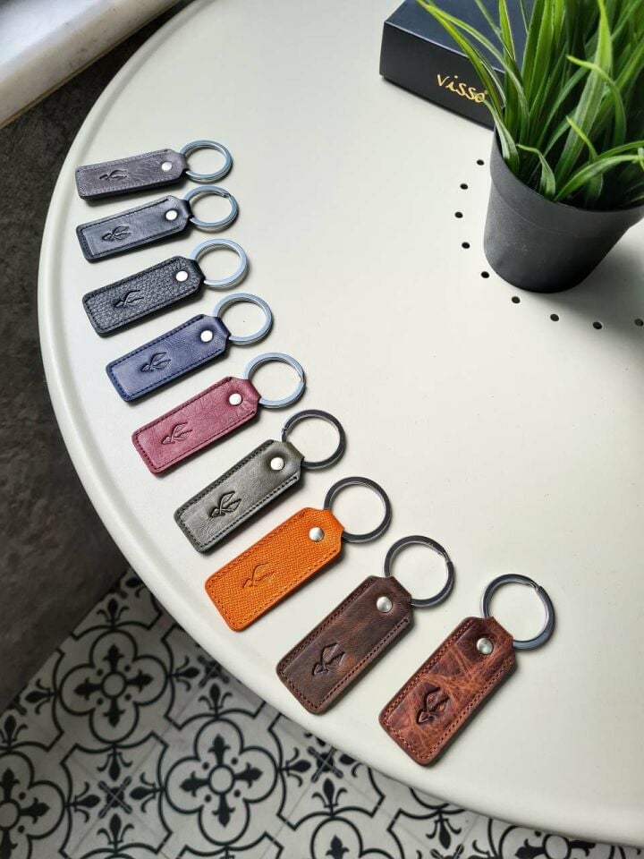 Hakiki Deri Anahtarlık - Kişiye Özel Deri Anahtarlık Çanta  kahve Croco