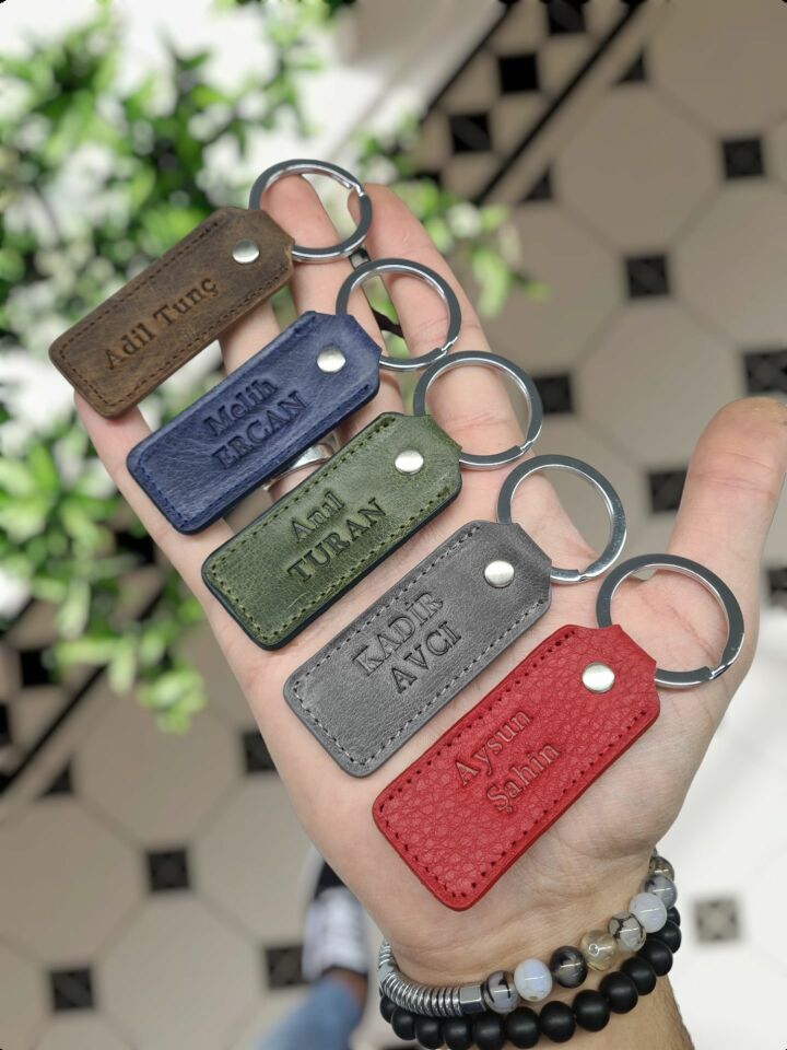 Hakiki Deri Anahtarlık - Kişiye Özel Deri Anahtarlık Çanta  kahve Croco