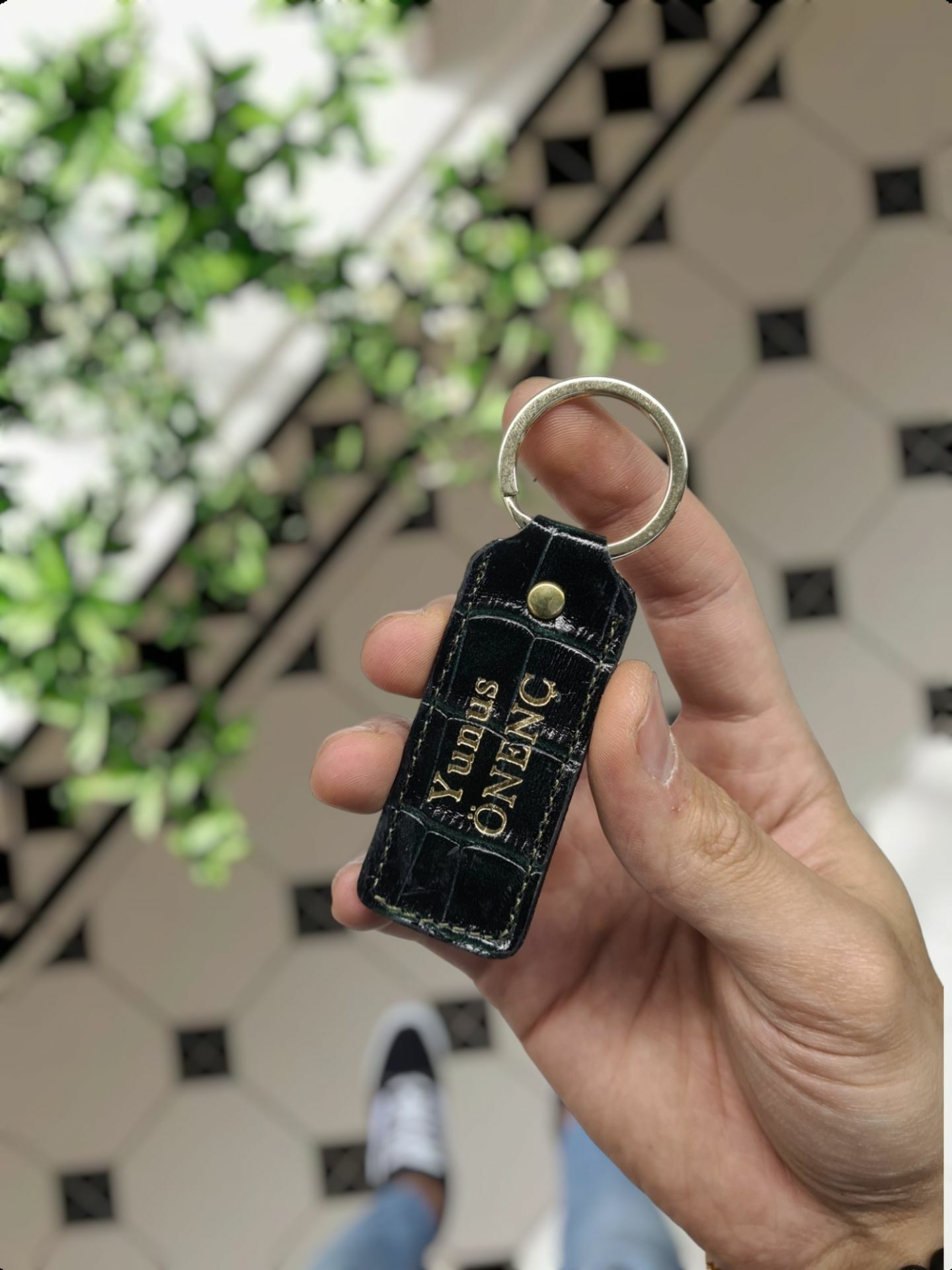 Hakiki Deri Anahtarlık - Kişiye Özel Deri Anahtarlık Çanta  Yeşil Croco