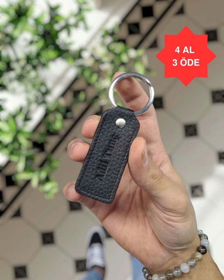 1020  Hakiki Deri Anahtarlık - Visso Siyah Gutty Renk Hakiki Deri Anahtarlık Çanta