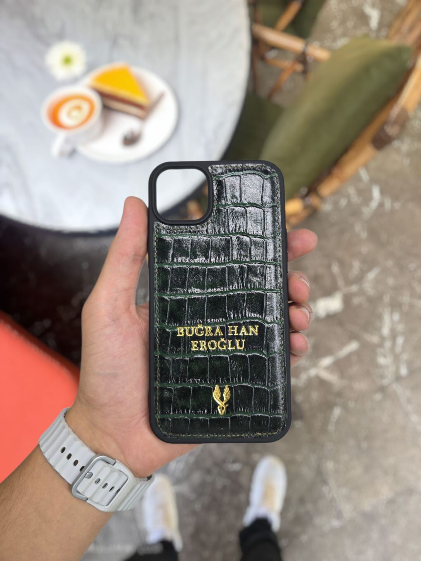 İphone 15 PRO MAX model YEŞİL CROCO Deri Kılıf VİSSO Hakiki Deri İsme Özel Kişiselleştirme Kadın Erkek Kullanım Unisex Telefon Kılıf