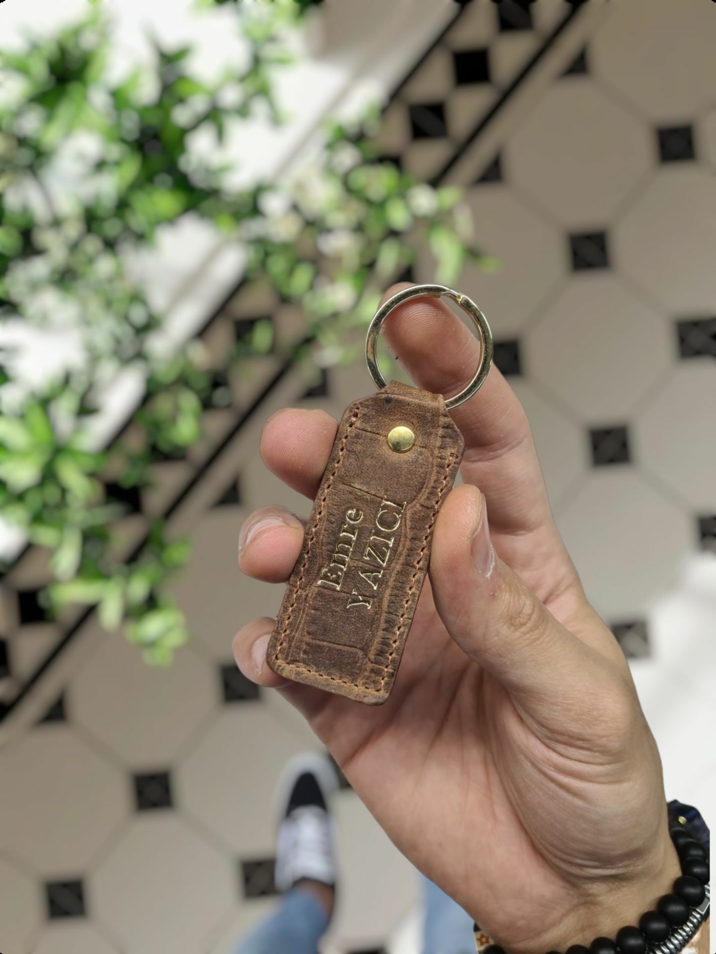 Hakiki Deri Anahtarlık - Kişiye Özel Deri Anahtarlık Çanta  Eskitme kahve croco