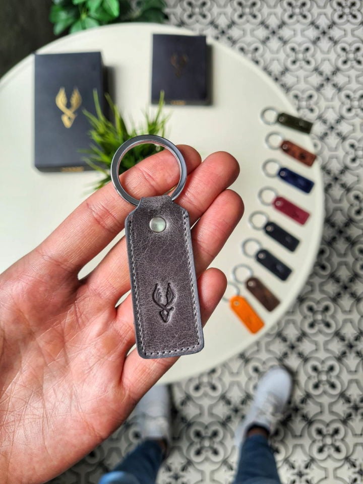 Hakiki Deri Anahtarlık - Visso Gri Renk Hakiki Deri Anahtarlık Çanta