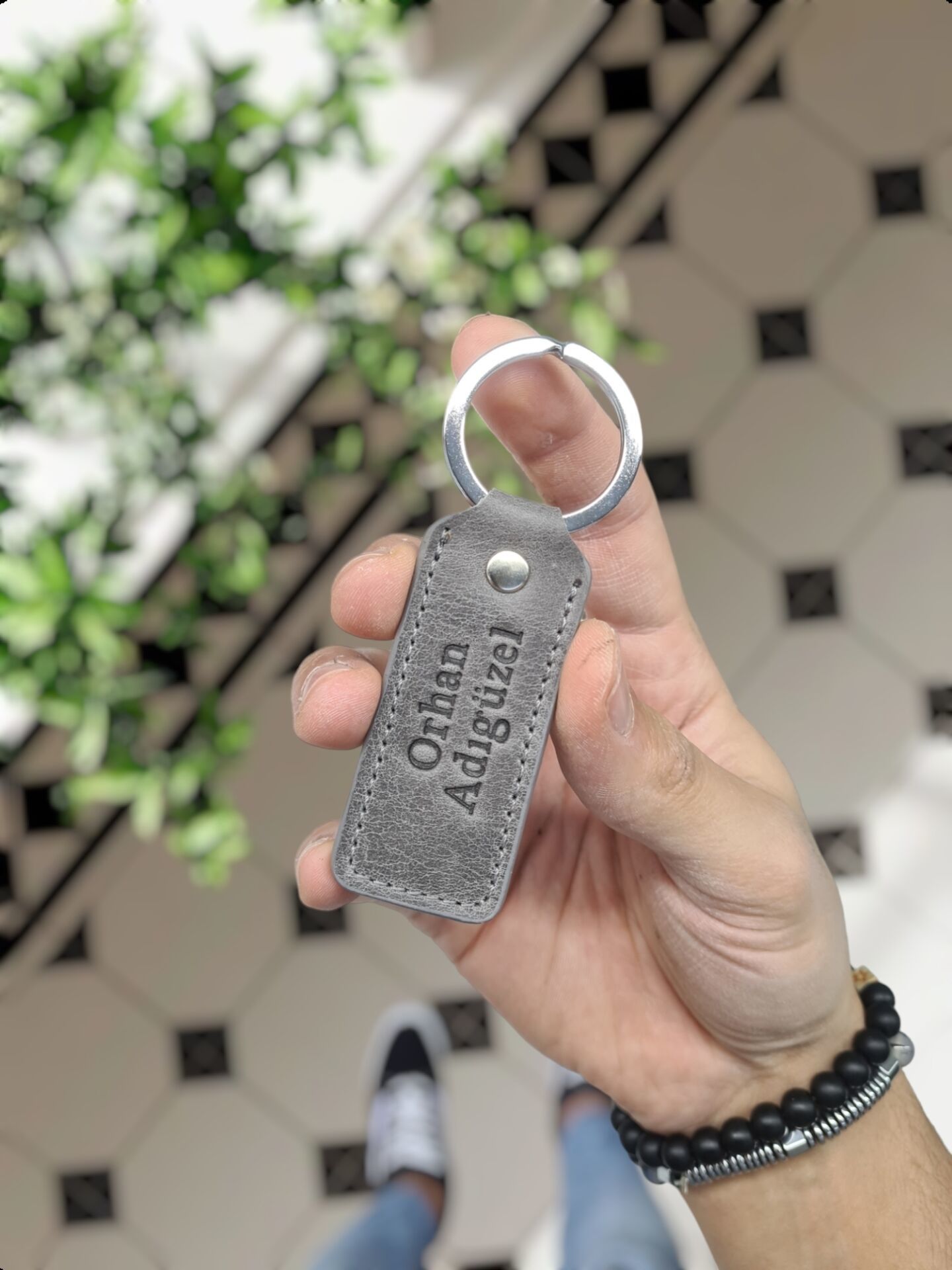 Hakiki Deri Anahtarlık - Visso Gri Renk Hakiki Deri Anahtarlık Çanta