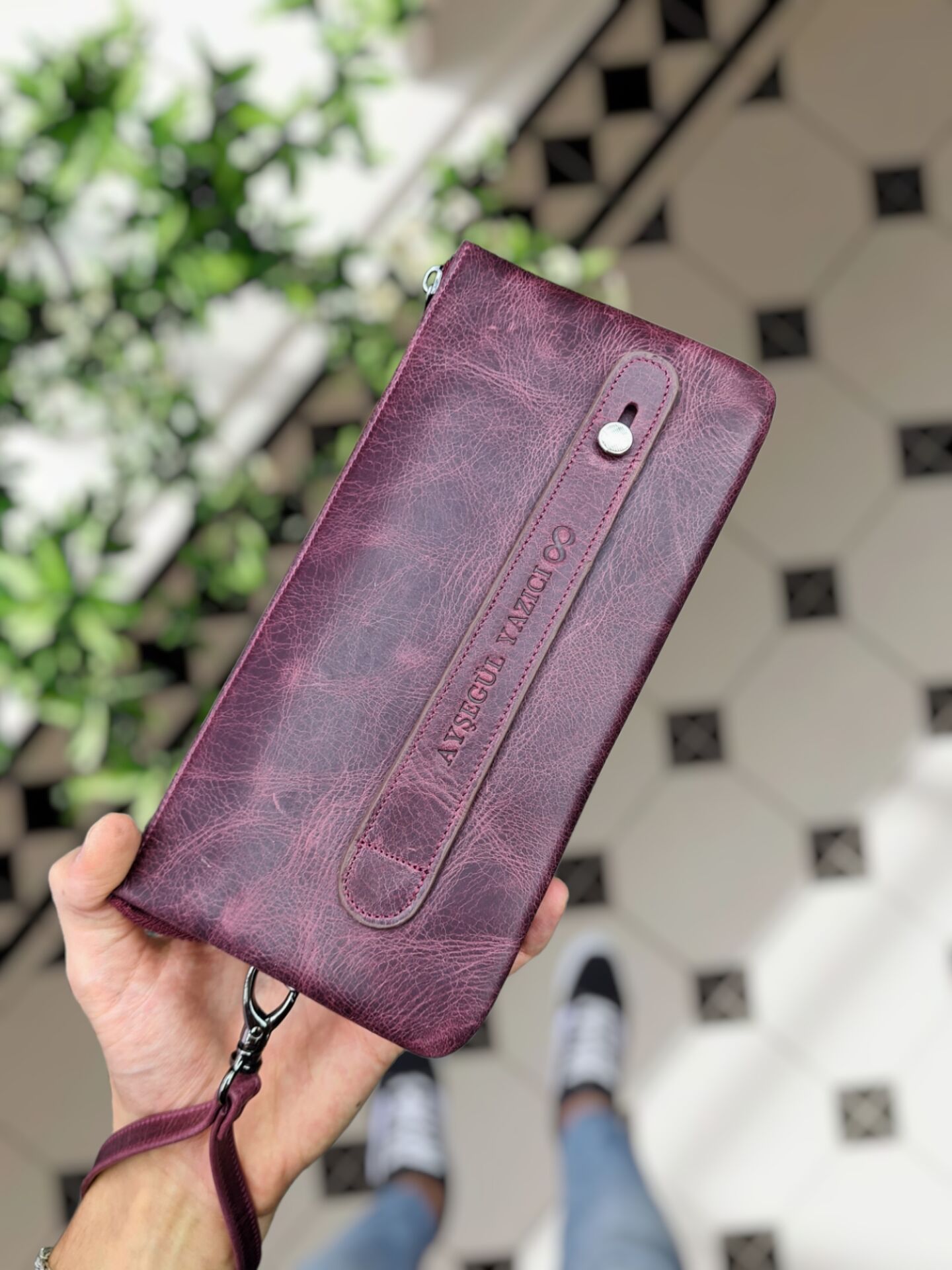 VİSSO 501 Hakiki Deri İsme Özel BORDO CRAYZ  Deri Çanta & El Çantası