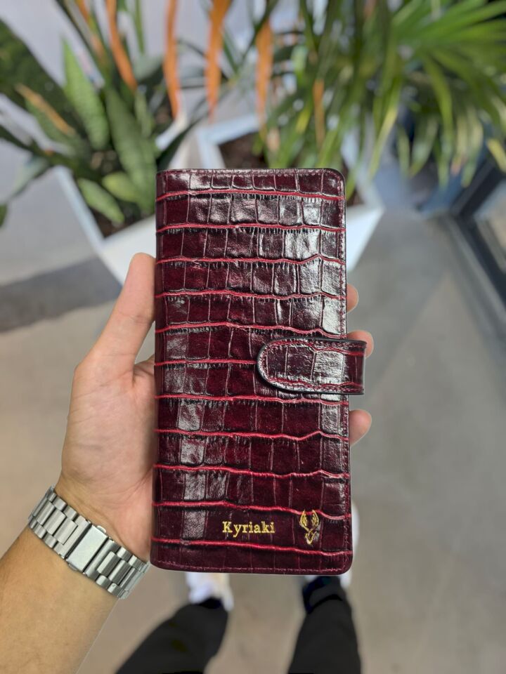 VİSSO 701 HAKİKİ ORİNAL DERİ  ÇANTA  ÇOK KARTLIK KAPASİTELİ TELEFON BÖLMELİ ÇITÇITLI KADIN VE ERKEK CÜZDAN EL ÇANTASI MODEL Bordo Croco Deri