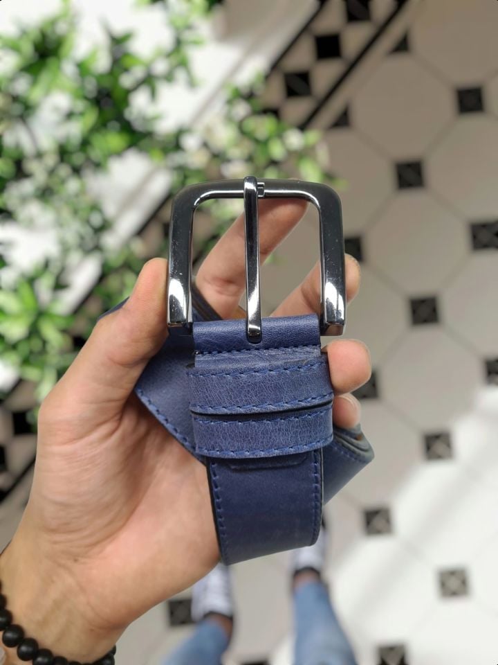 VİSSO Hakiki Deri Crayz Tiguan 4 cm Kemer LACİVERT Renk Deri