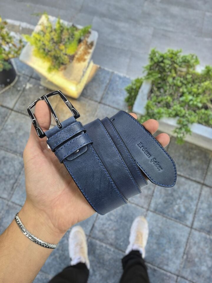 VİSSO Hakiki Deri Crayz Tiguan 4 cm Kemer LACİVERT Renk Deri
