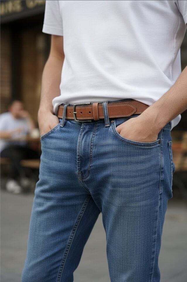 VİSSO Hakiki Deri Crayz Tiguan 4 cm Kemer FINDIK Renk Deri