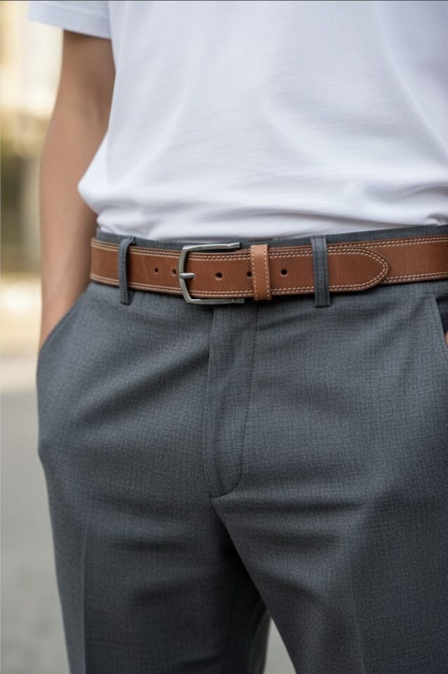 VİSSO Hakiki Deri Crayz Tiguan 4 cm Kemer FINDIK Renk Deri