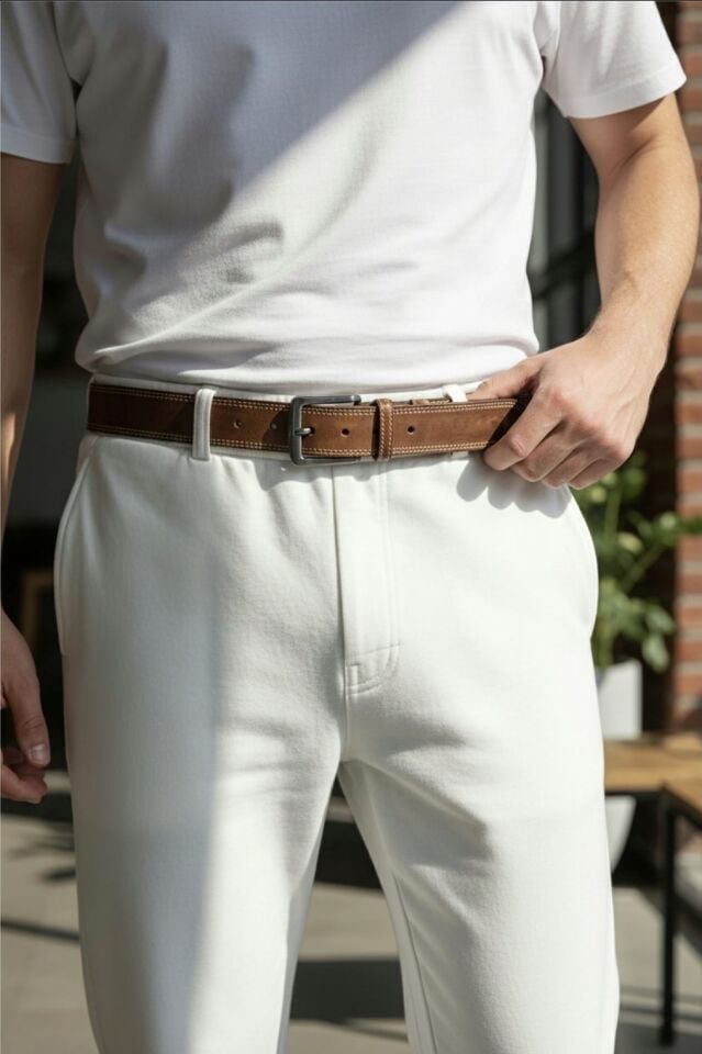 VİSSO Hakiki Deri Crayz Tiguan 4 cm Kemer FINDIK Renk Deri