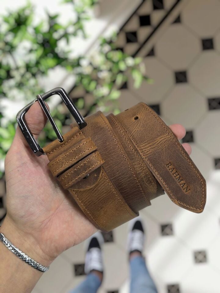 VİSSO Hakiki Deri Crayz Tiguan 4 cm Kemer FINDIK Renk Deri