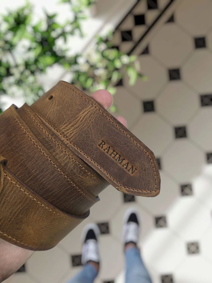 VİSSO Hakiki Deri Crayz Tiguan 4 cm Kemer FINDIK Renk Deri