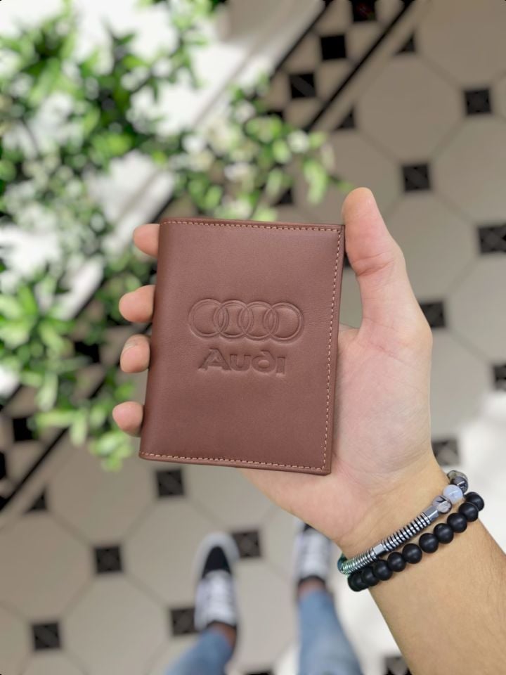 AUDİ VİSSO 1904 Hakiki Deri Araç Ruhsat Kılıf İsme Özel Çanta Erkek Kadın Modeli   AUDİ  Kahve Napa