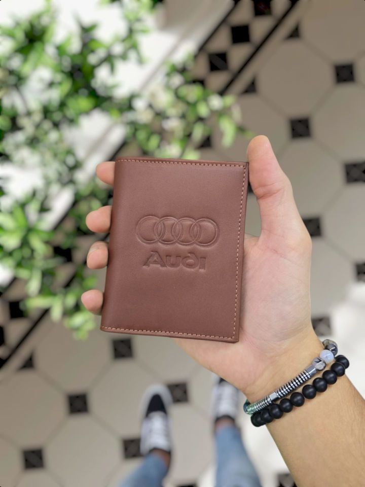 AUDİ VİSSO 1904 Hakiki Deri Araç Ruhsat Kılıf İsme Özel Çanta Erkek Kadın Modeli   AUDİ  Kahve Napa + ANAHTARLIK