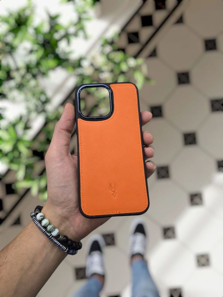 IPHONE TURUNCU RENK TELEFON KILIFI VİSSO HAKİKİ ORJİNAL GERÇEK DANA DERİSİ Kişiye Özel İsim Baskılı Kadın Erkek Unisex Deri Koruyucu Telefon Kılıfı TURUNCU RENK
