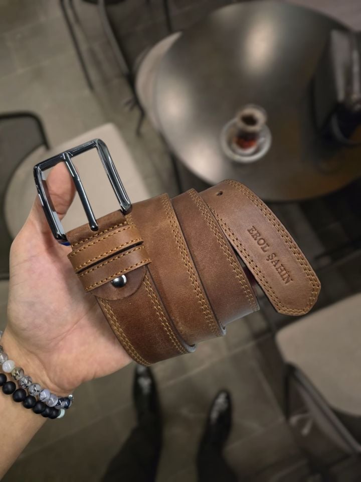 VİSSO 111 Hakiki Deri Cüzdan Ve Kemer Kişiye Özel İsim Baskılı Bozuk Para Cepli Fermuarlı Cüzdan Çanta FINDIK MATRİX SET