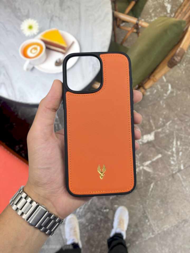 İphone 16 PRO MAX model  TURUNCU Deri Kılıf VİSSO Hakiki Deri İsme Özel Kişiselleştirme Kadın Erkek Kullanım Unisex Telefon Kılıf