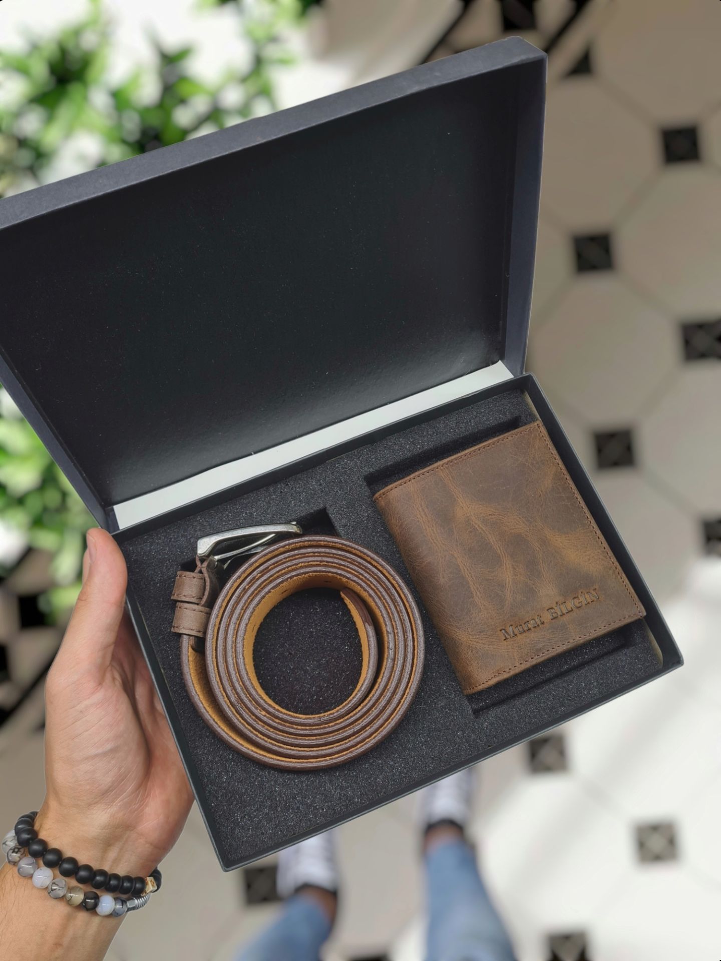 VİSSO 114 Cüzdan + Kemer HAKİKİ DERİ KİMLİK BÖLMELİ BAY BAYAN KULLANIMLI CÜZDAN Kahve Matrix