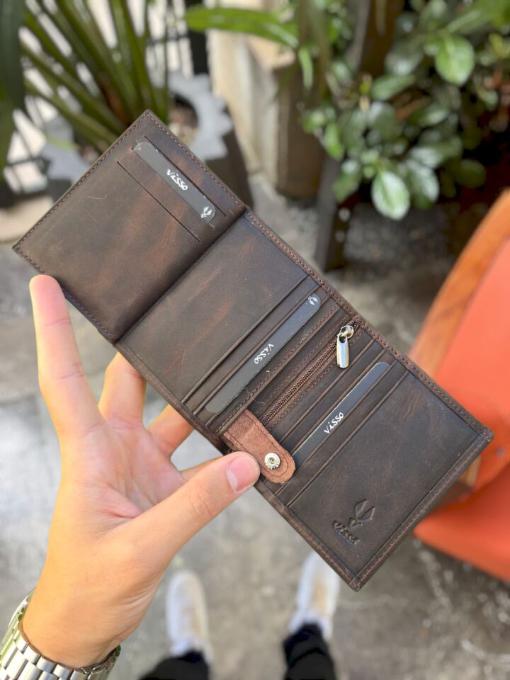 VİSSO 114 Cüzdan + Kemer HAKİKİ DERİ KİMLİK BÖLMELİ BAY BAYAN KULLANIMLI CÜZDAN Kahve Matrix