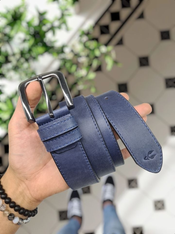 VİSSO 111 Hakiki Deri Cüzdan Ve Kemer Kişiye Özel İsim Baskılı Bozuk Para Cepli Fermuarlı Cüzdan Çanta LACİVERT KURTUBA SET