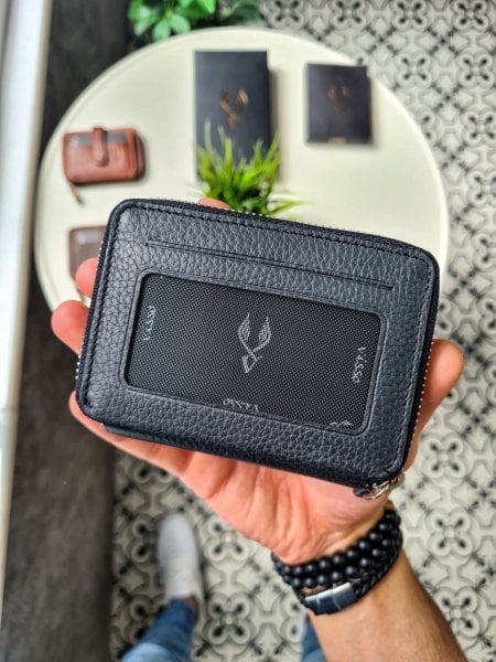 VİSSO 709 HAKİKİ DERİ Cüzdan ve Deri Anahtarlık  FERMUARLI ÇITÇITLI KİMLİK BÖLMELİ KADIN ERKEK KARTLIKLI CÜZDAN SİYAH GUTTY GERÇEK  DERİ ÇANTA