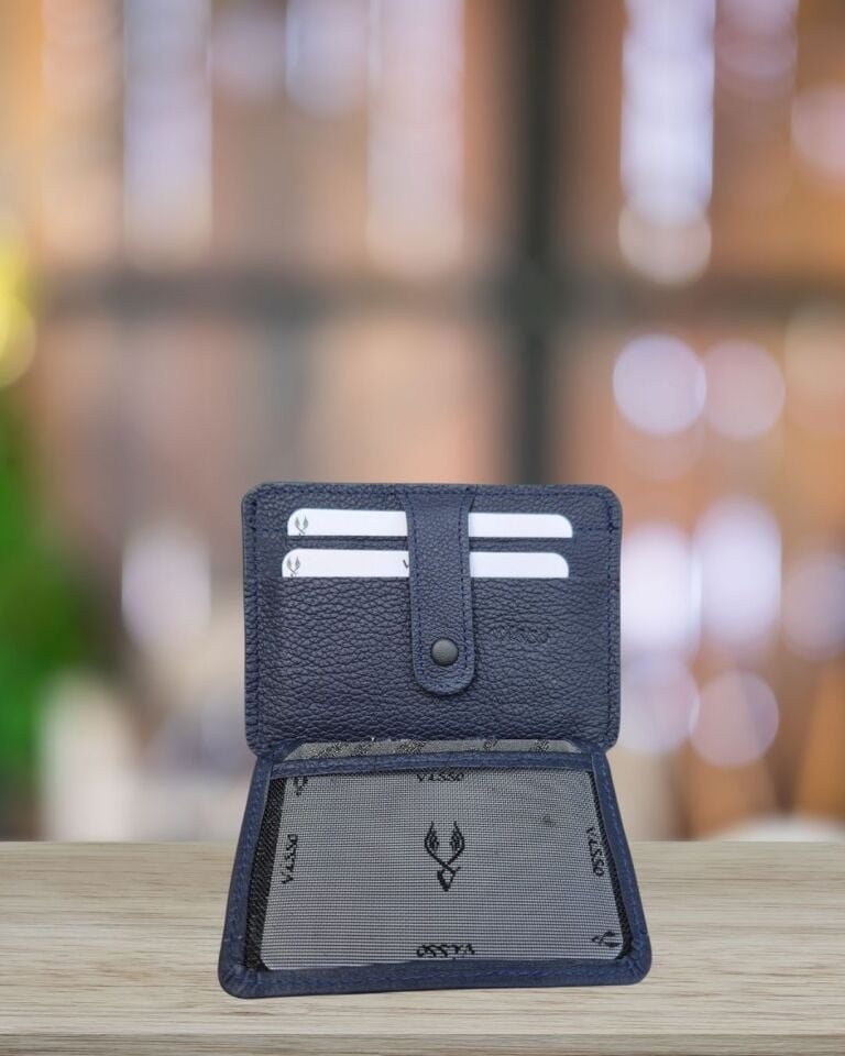 VİSSO 653 Hakiki Deri ÇANTA İSME ÖZEL Kağıt Para Bölmeli Kimlik Kart Gözlü  ERKEK VE KADIN  Kredi Kartlık Cüzdan Çanta Lacivert GUTTY