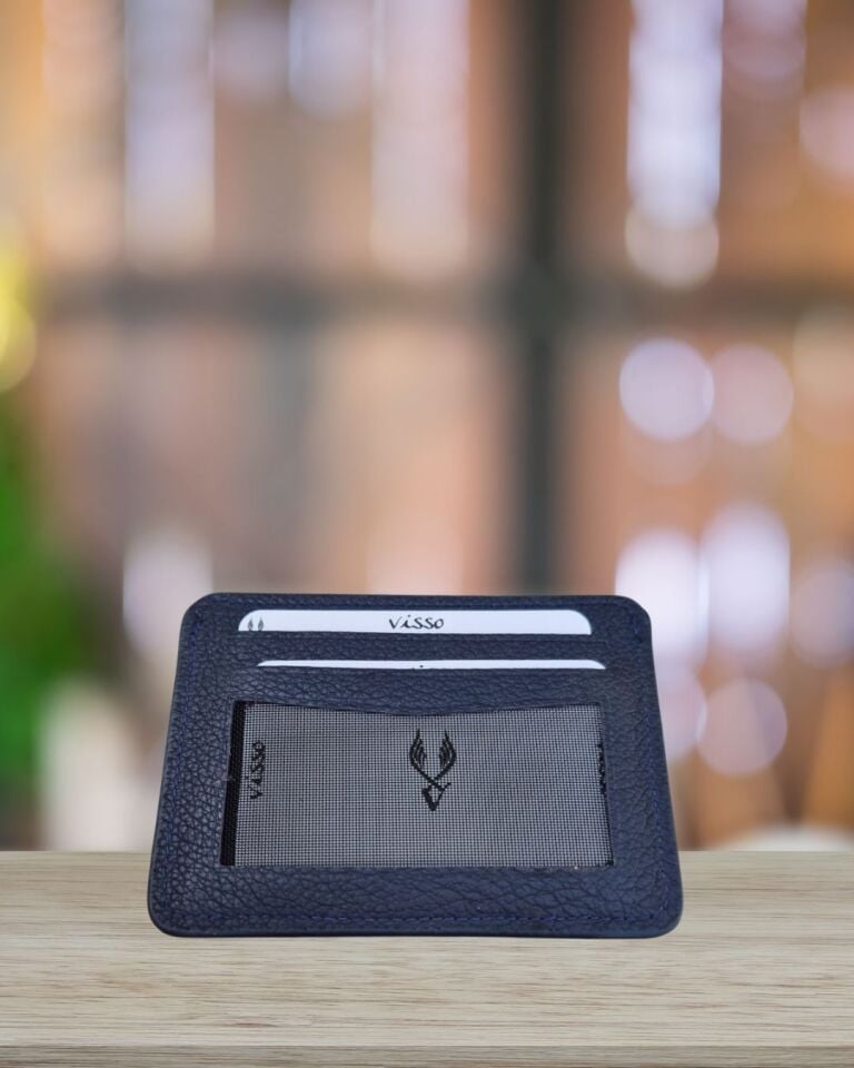 VİSSO 653 Hakiki Deri ÇANTA İSME ÖZEL Kağıt Para Bölmeli Kimlik Kart Gözlü  ERKEK VE KADIN  Kredi Kartlık Cüzdan Çanta Lacivert GUTTY