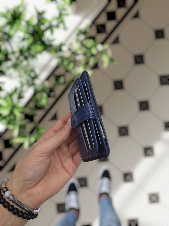 VİSSO 653 Hakiki Deri ÇANTA İSME ÖZEL Kağıt Para Bölmeli Kimlik Kart Gözlü  ERKEK VE KADIN  Kredi Kartlık Cüzdan Çanta Lacivert GUTTY + ANAHTARLIK