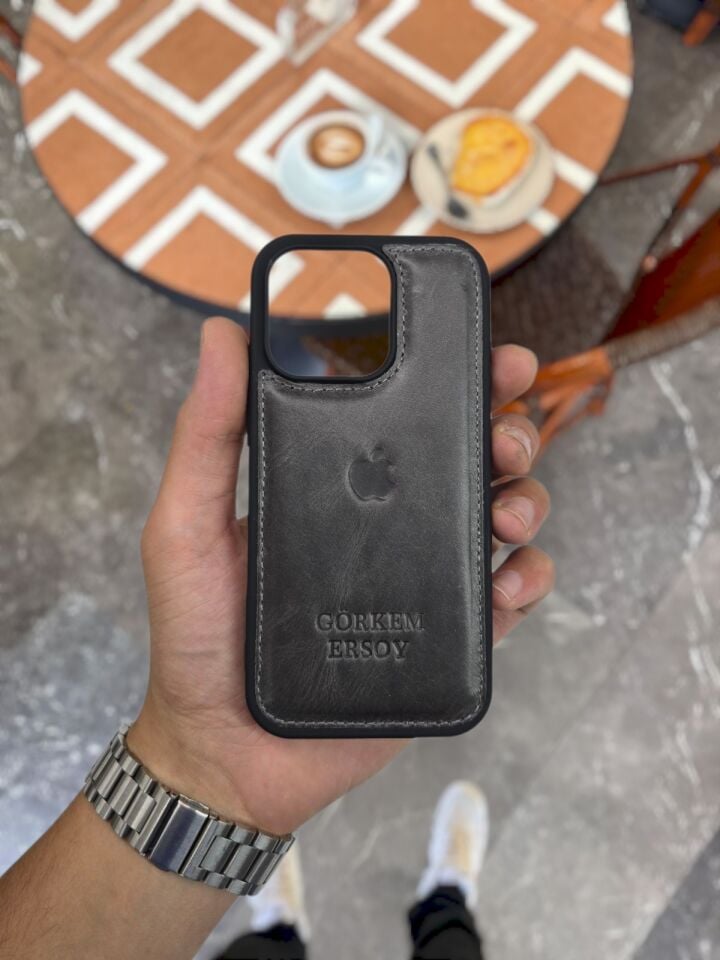 VİSSO 111 HAKİKİ DERİ ÇANTA İSME ÖZEL ÜÇ KİMLİK KART BÖLMELİ  FERMUARLI KADIN ERKEK ÇITIÇITLI CÜZDAN GRİ NATURAL CÜZDAN + Hakiki Deri Kılıf APPLE LOGOLU