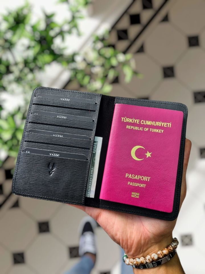 VİSSO 911 HAKİKİ ORJİNAL DERİ ÇANTA KREDİ KART VE KİMLİK HAZNELİ PASAPORTLUK - DERİ PASAPORT KILIFI Siyah prd - ÇİFT DESENLİ