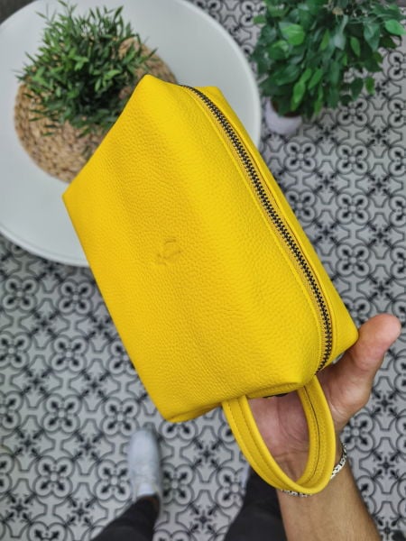 VİSSO 502 Hakiki Deri İsme Özel SARI Deri Çanta & El Çantası