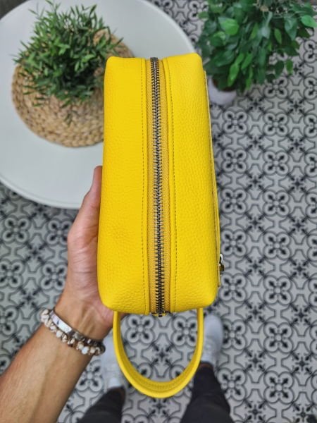 VİSSO 502 Hakiki Deri İsme Özel SARI Deri Çanta & El Çantası