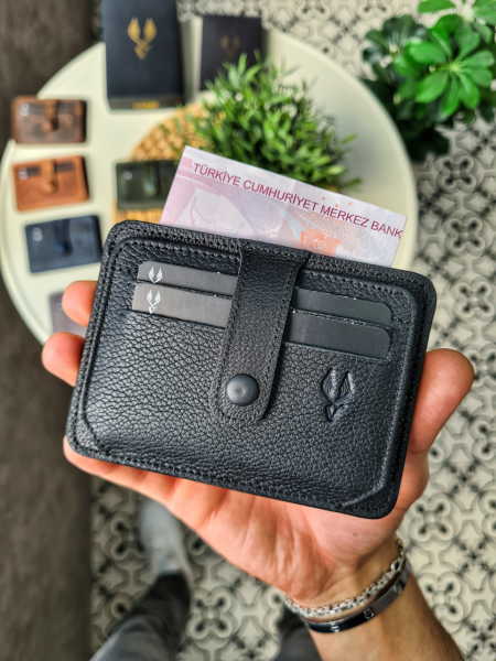 VİSSO 653 KARTLIK + ANAHTAR Hakiki Deri ÇANTA İSME ÖZEL Kağıt Para Bölmeli Kimlik Kart Gözlü SİYAH DERİ ERKEK VE KADIN  Kredi Kartlık Cüzdan