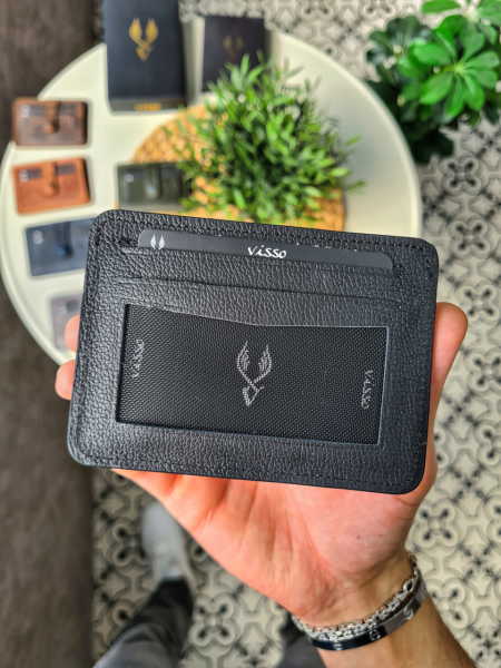 VİSSO 653 KARTLIK + ANAHTAR Hakiki Deri ÇANTA İSME ÖZEL Kağıt Para Bölmeli Kimlik Kart Gözlü SİYAH DERİ ERKEK VE KADIN  Kredi Kartlık Cüzdan