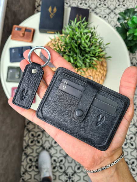 VİSSO 653 KARTLIK + ANAHTAR Hakiki Deri ÇANTA İSME ÖZEL Kağıt Para Bölmeli Kimlik Kart Gözlü SİYAH DERİ ERKEK VE KADIN  Kredi Kartlık Cüzdan