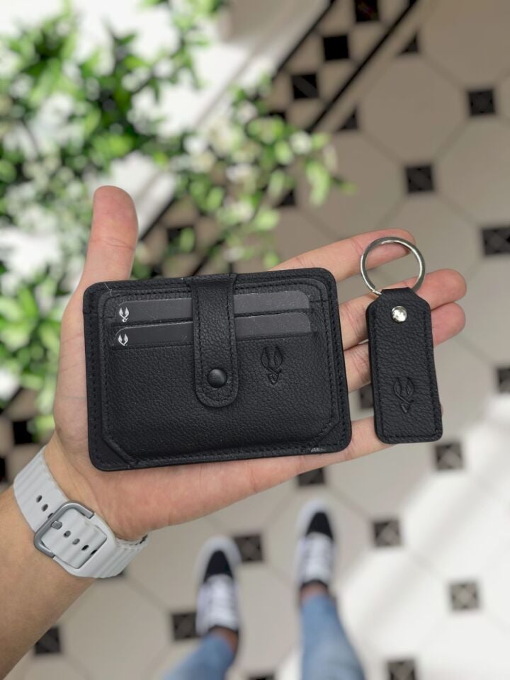 VİSSO 653 KARTLIK + ANAHTAR Hakiki Deri ÇANTA İSME ÖZEL Kağıt Para Bölmeli Kimlik Kart Gözlü SİYAH DERİ ERKEK VE KADIN  Kredi Kartlık Cüzdan