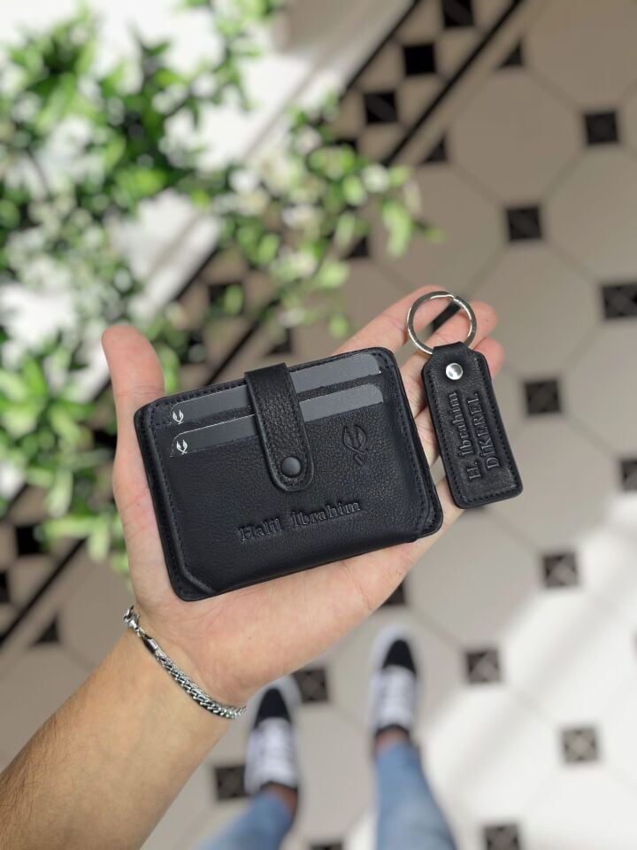 VİSSO 653 KARTLIK + ANAHTAR Hakiki Deri ÇANTA İSME ÖZEL Kağıt Para Bölmeli Kimlik Kart Gözlü SİYAH DERİ ERKEK VE KADIN  Kredi Kartlık Cüzdan