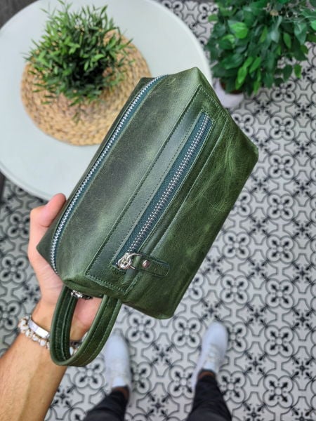 VİSSO 502 Hakiki Deri İsme Özel YEŞİL GRANADA CRAYZ Deri Çanta & El Çantası