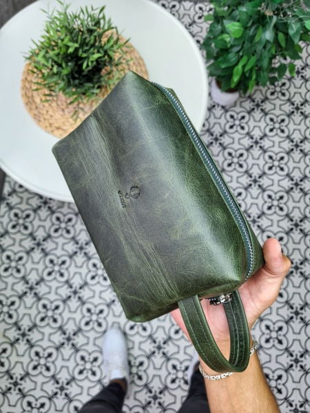 VİSSO 502 Hakiki Deri İsme Özel YEŞİL GRANADA CRAYZ Deri Çanta & El Çantası