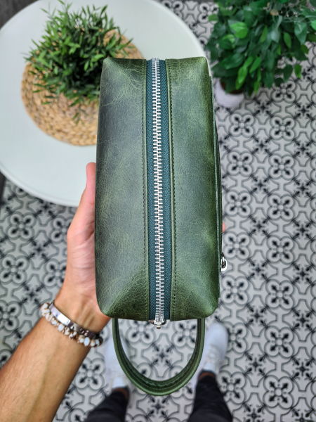 VİSSO 502 Hakiki Deri İsme Özel YEŞİL GRANADA CRAYZ Deri Çanta & El Çantası