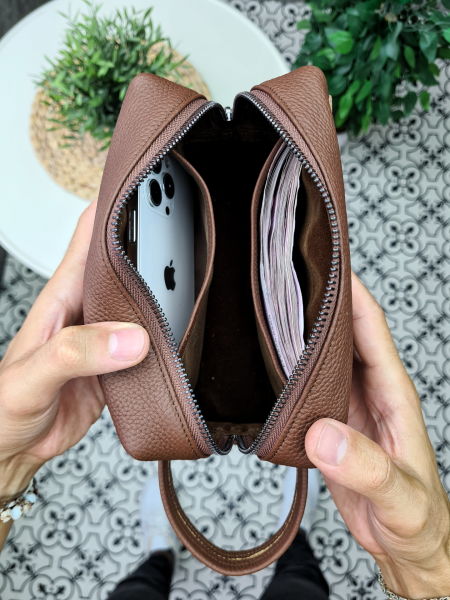 VİSSO 502 Hakiki Deri İsme Özel YEŞİL GRANADA CRAYZ Deri Çanta & El Çantası