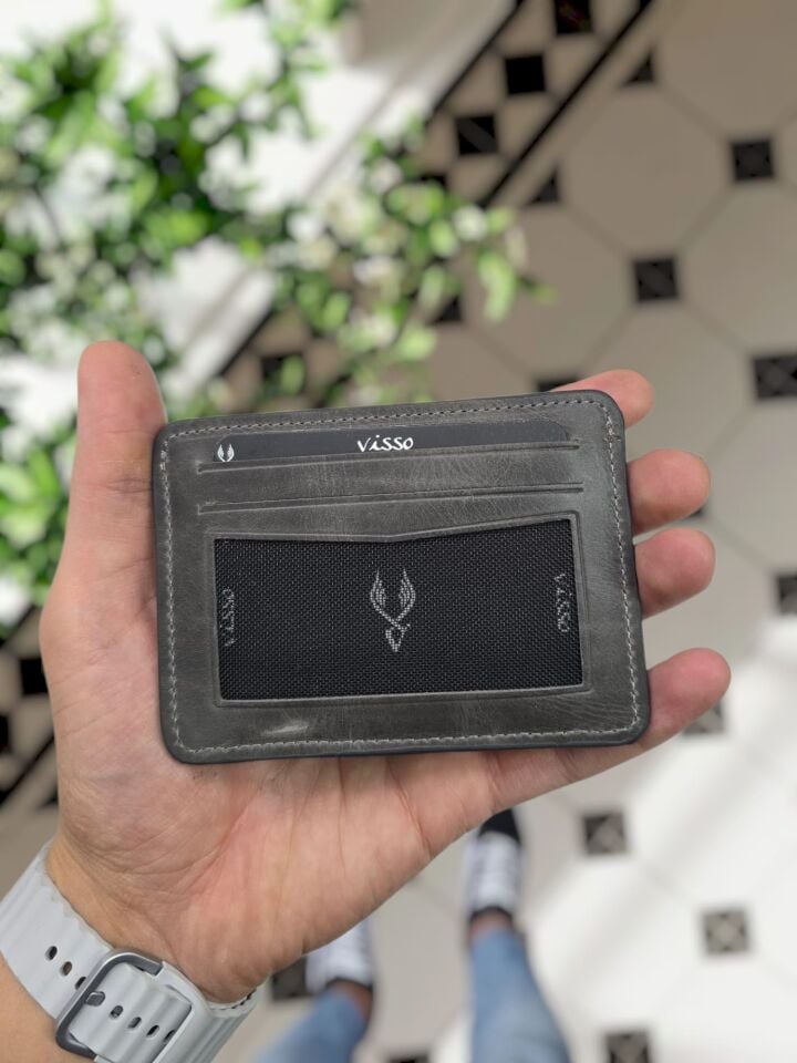 VİSSO 653 Hakiki Deri ÇANTA İSME ÖZEL Kağıt Para Bölmeli Kimlik Kart Gözlü GRİ RENK DERİ ERKEK VE KADIN  Kredi Kartlık Cüzdan