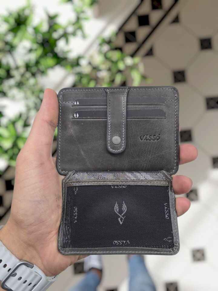 VİSSO 653 Hakiki Deri ÇANTA İSME ÖZEL Kağıt Para Bölmeli Kimlik Kart Gözlü GRİ RENK DERİ ERKEK VE KADIN  Kredi Kartlık Cüzdan