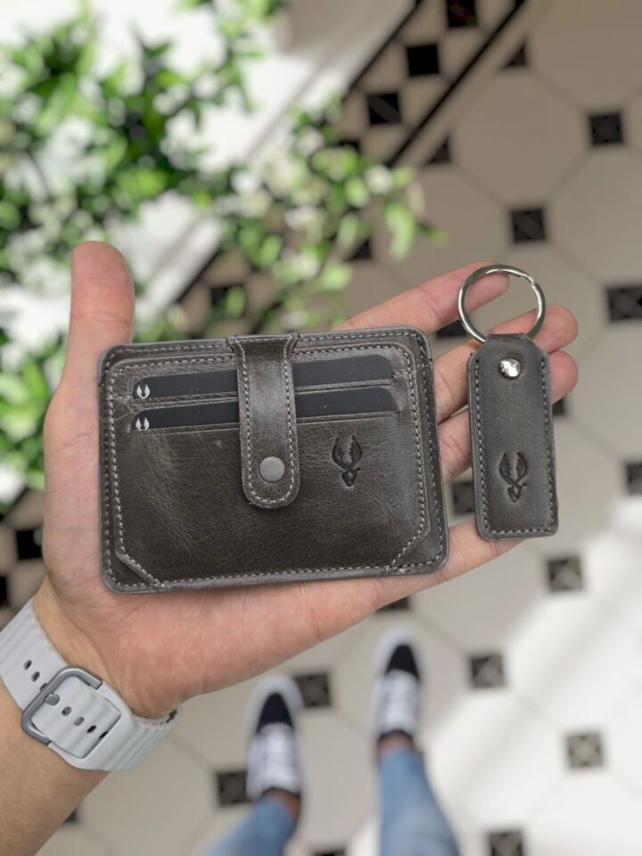 VİSSO 653 Hakiki Deri ÇANTA İSME ÖZEL Kağıt Para Bölmeli Kimlik Kart Gözlü GRİ RENK DERİ ERKEK VE KADIN  Kredi Kartlık Cüzdan