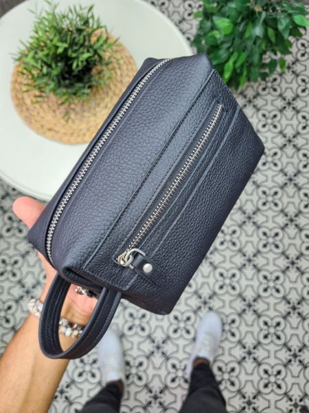 VİSSO 502 Hakiki Deri İsme Özel  SİYAH GUTTY Deri Çanta & El Çantası