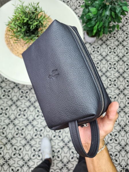 VİSSO 502 Hakiki Deri İsme Özel  SİYAH GUTTY Deri Çanta & El Çantası